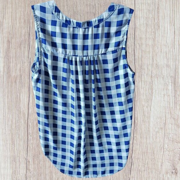 Pixley Sleeveless Checkered  Lightweight Casual Top Size Medium blue/wht - Picture 2 of 8